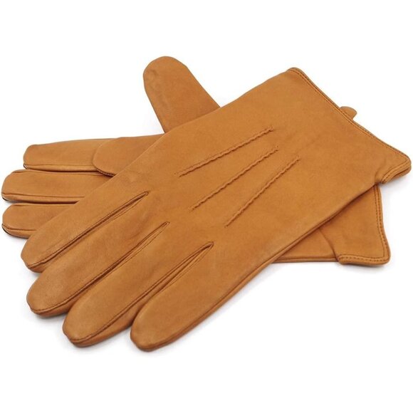 Harssidanzar Men's Tan Luxury Italian Sheepskin Wool Lined Leather Gloves - Picture 7 of 9
